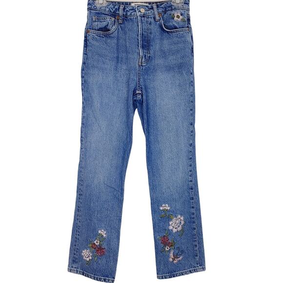 Reformation Cynthia High Rise Denim Jeans Straight Embroidered Womens Size 27 - Picture 1 of 10